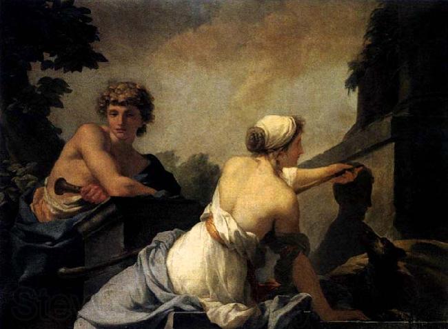 Baron Jean-Baptiste Regnault The Origin of Painting: Dibutades Tracing the Portrait of a Shepherd Spain oil painting art